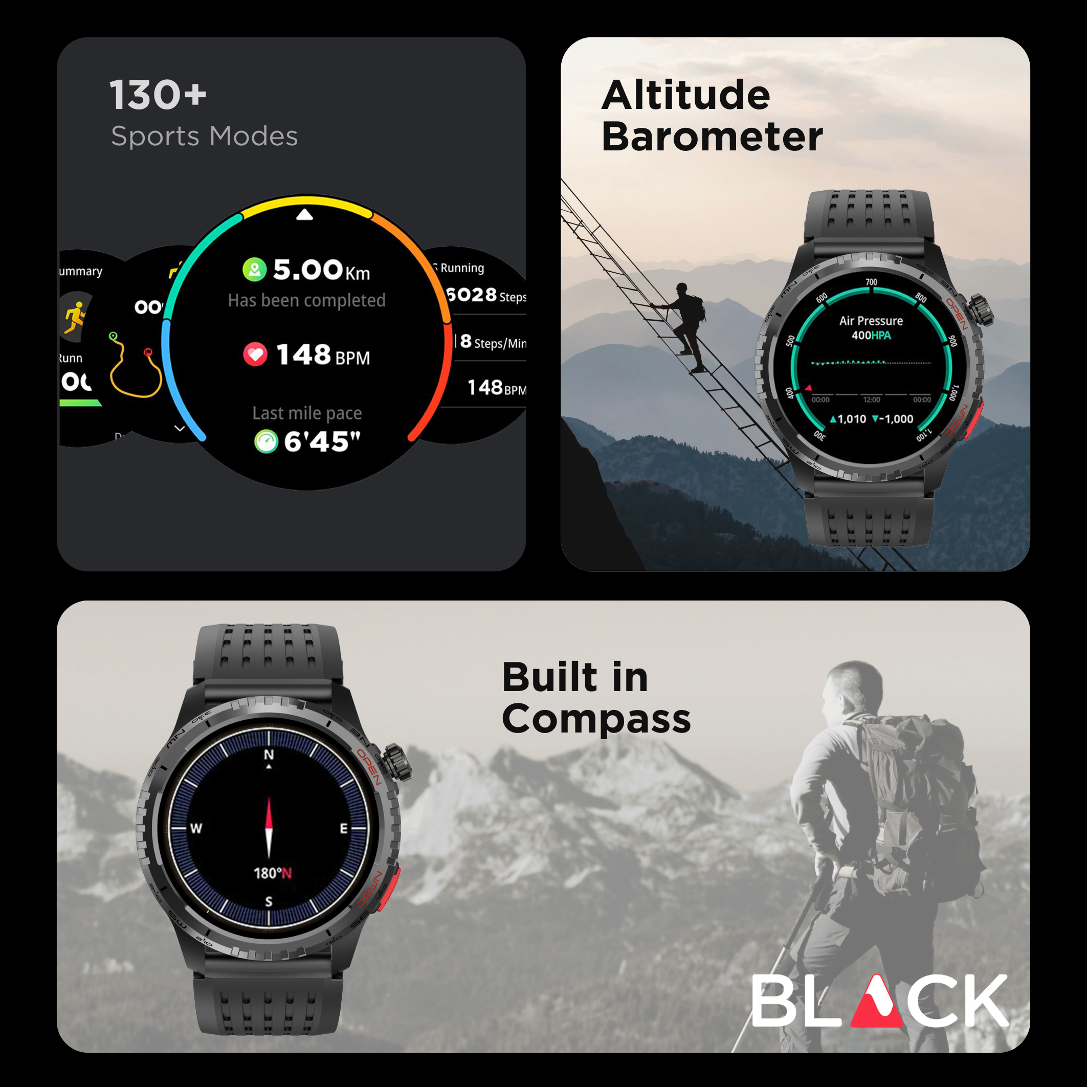 BLACK Fit X GPS Waterproof Health Monitor Smartwatch, Upto 15 Day battery, AMOLED Always ON screen, 1Yr Warranty BLACK Fit X GPS Waterproof Health Monitor Smartwatch, Upto 15 Day battery, AMOLED Always ON screen, 1Yr Warranty